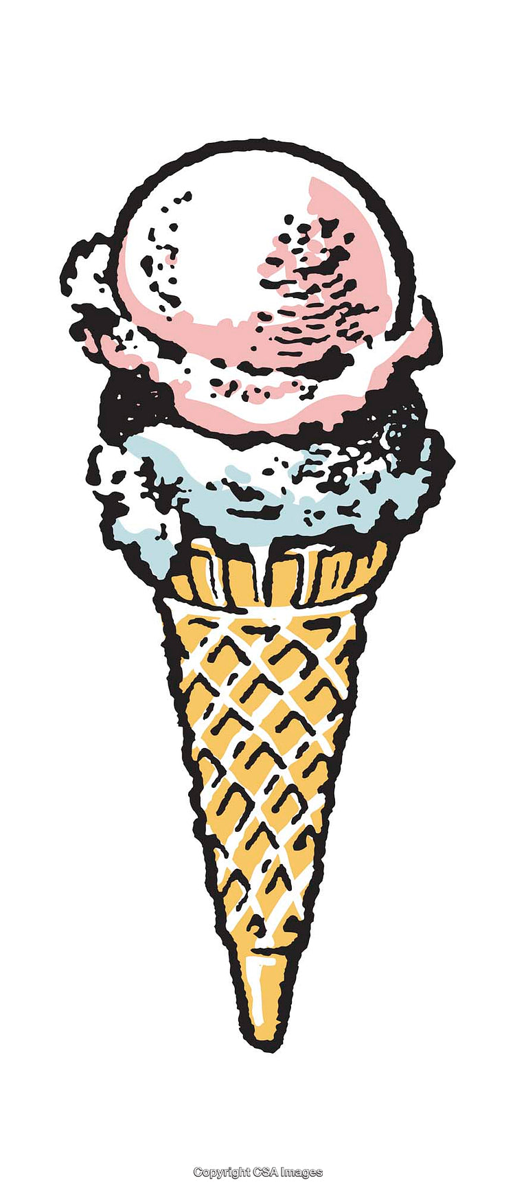 Colorful Hand-Drawn Ice Cream Cone Illustration in Vintage Style