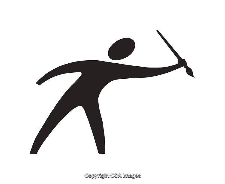 Stylized Icon of Figure Holding a Paintbrush in a Creative Pose