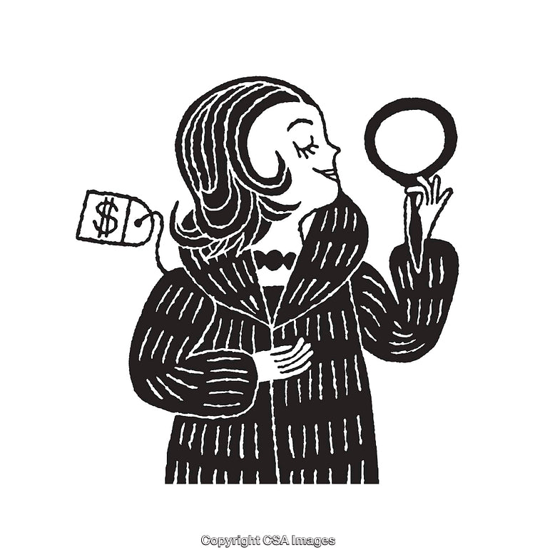 Stylish Woman Holding Mirror in Black and White Line Art
