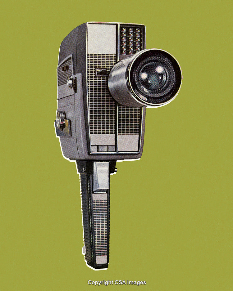 Retro Film Camera Isolated on Green Minimalist Background