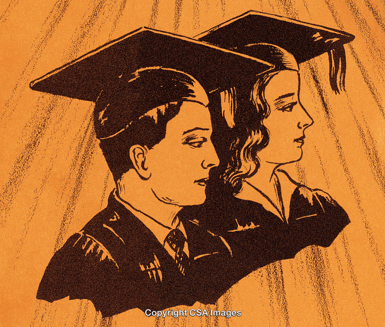 Illustrative Portrait of Graduates in Traditional Academic Attire with Caps and Gowns