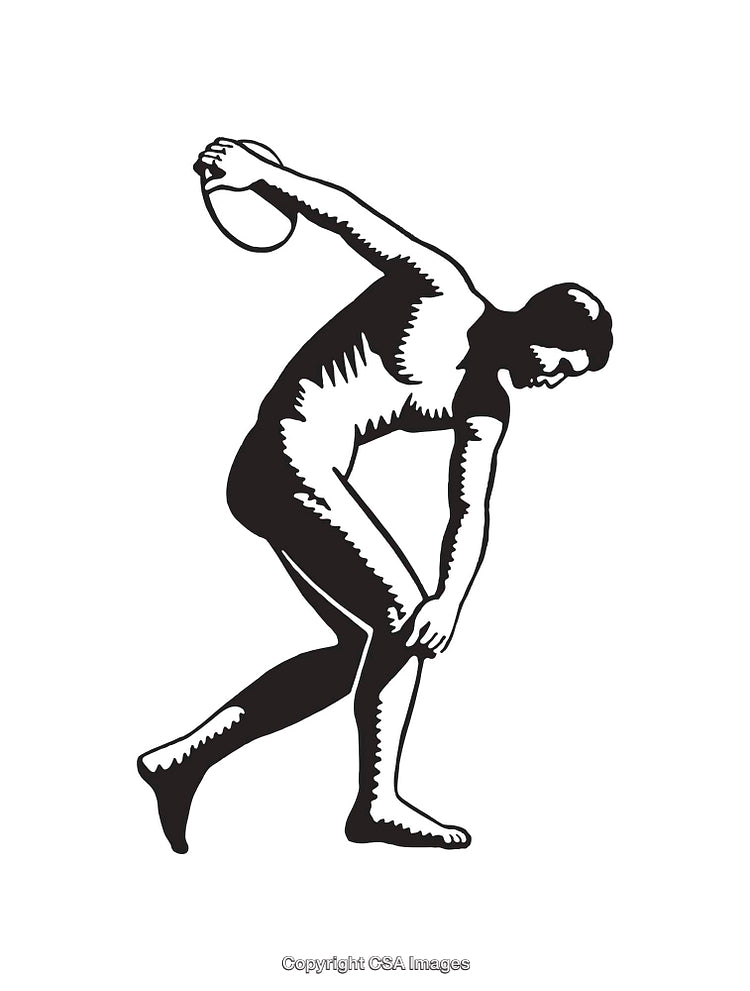 Black And White Line Art of Athlete in Discus Throwing Pose