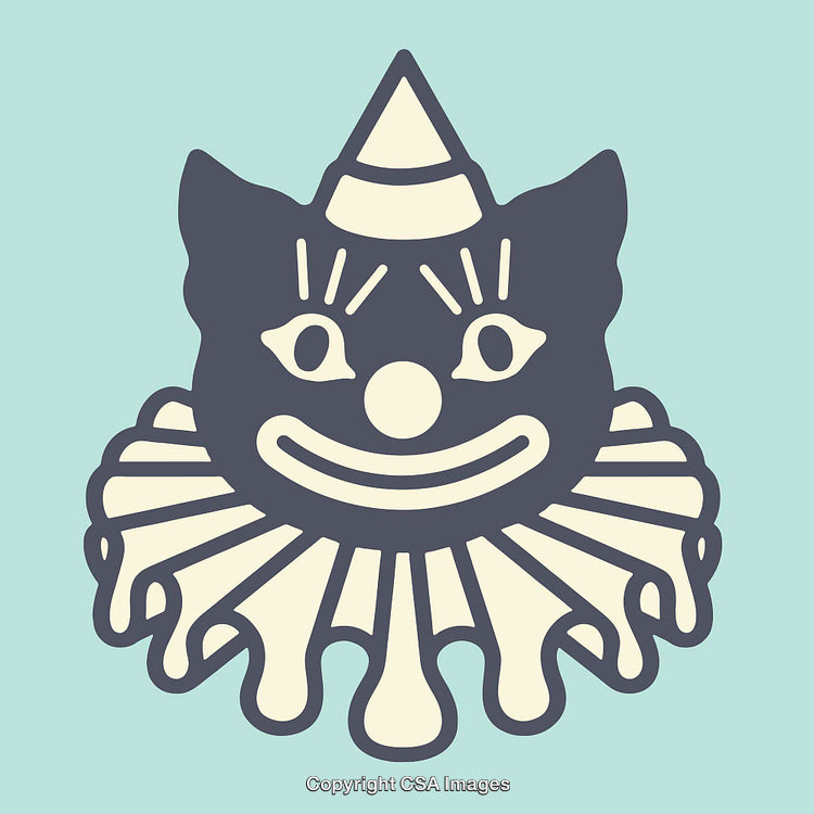 Retro Clown Illustration in Teal and Cream Color Scheme