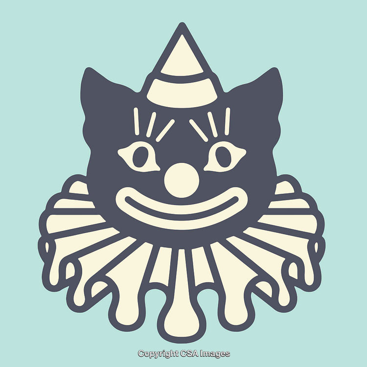 Retro Clown Illustration in Teal and Cream Color Scheme