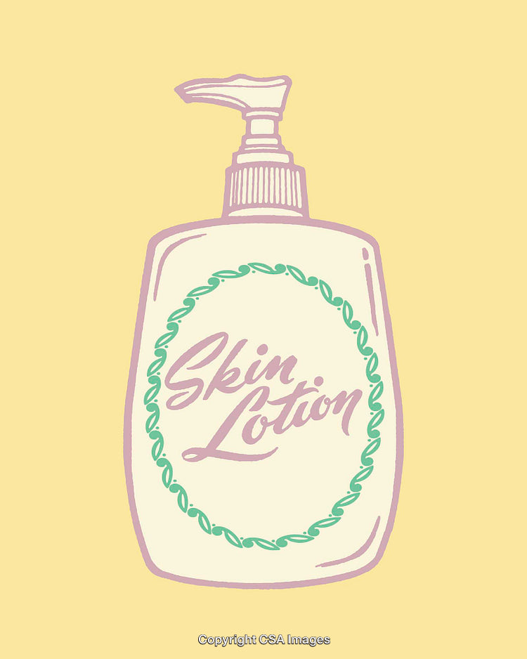 Hand-Drawn Illustration of a Skin Lotion Bottle on Pastel Background