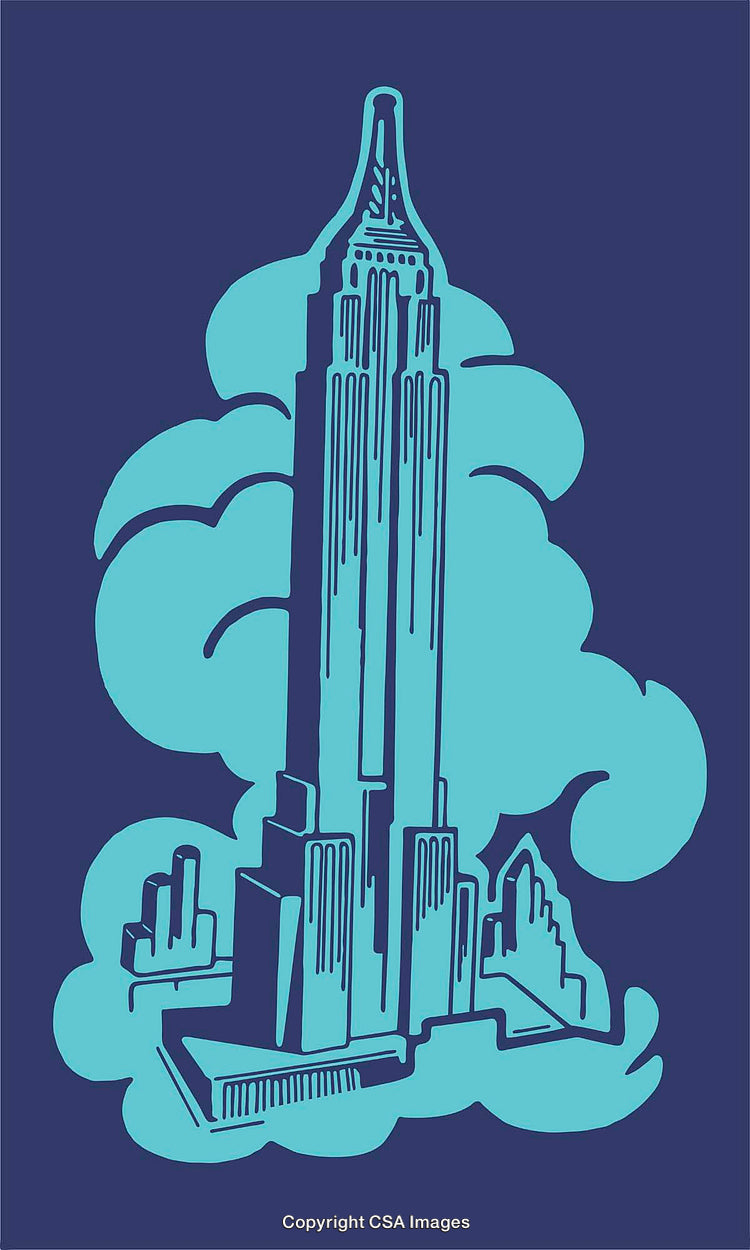 Stylized Skyline With Iconic Skyscraper in Blue Tones
