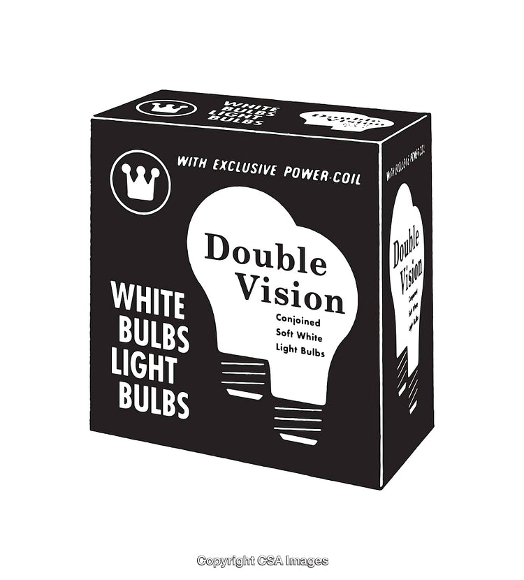 Black And White Packaging Illustration for Double Vision Light Bulbs