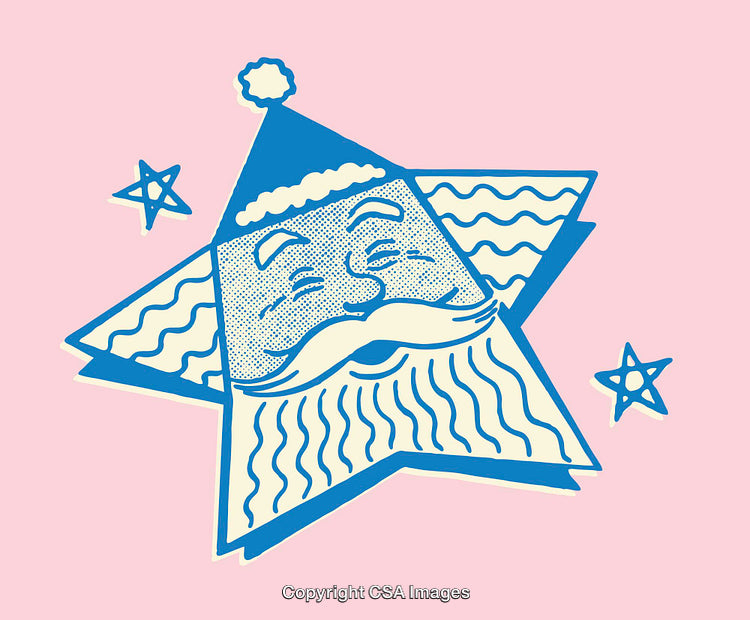 Festive Santa Claus Line Art Illustration with Starry Embellishments