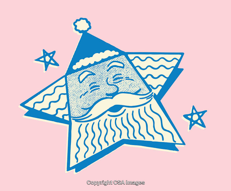 Festive Santa Claus Line Art Illustration with Starry Embellishments