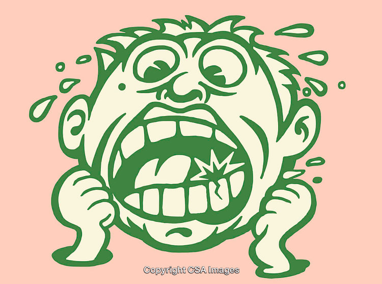 Expressive Green Line Art Cartoon Face Showing Intense Emotions and Sweating