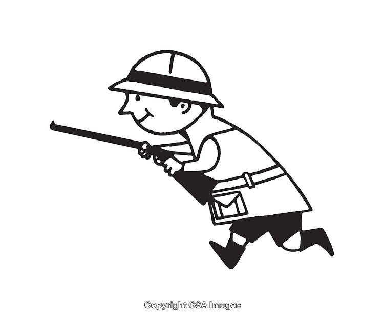 Cartoon Illustration of a Hunter in Simple Line Art Style