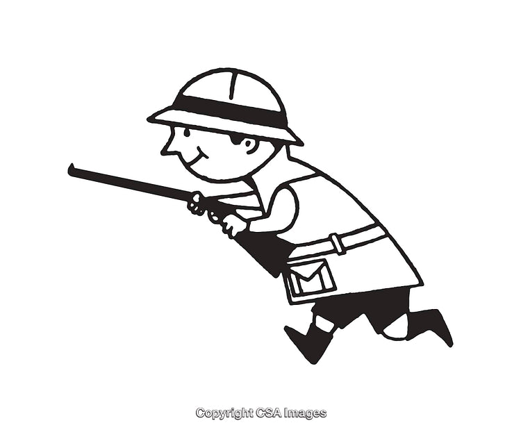Cartoon Illustration of a Hunter in Simple Line Art Style