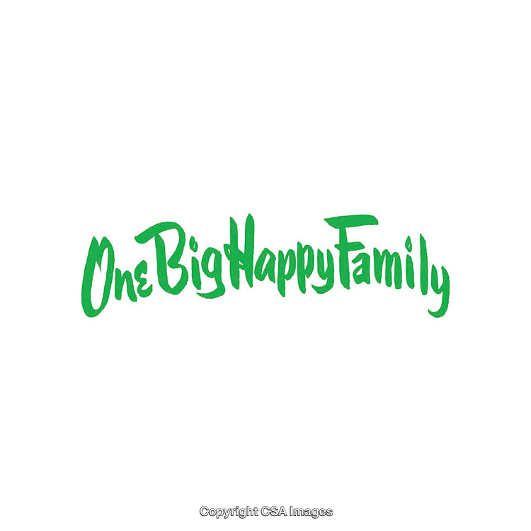 Vivid Green Handwritten One Big Happy Family Typography on White Background