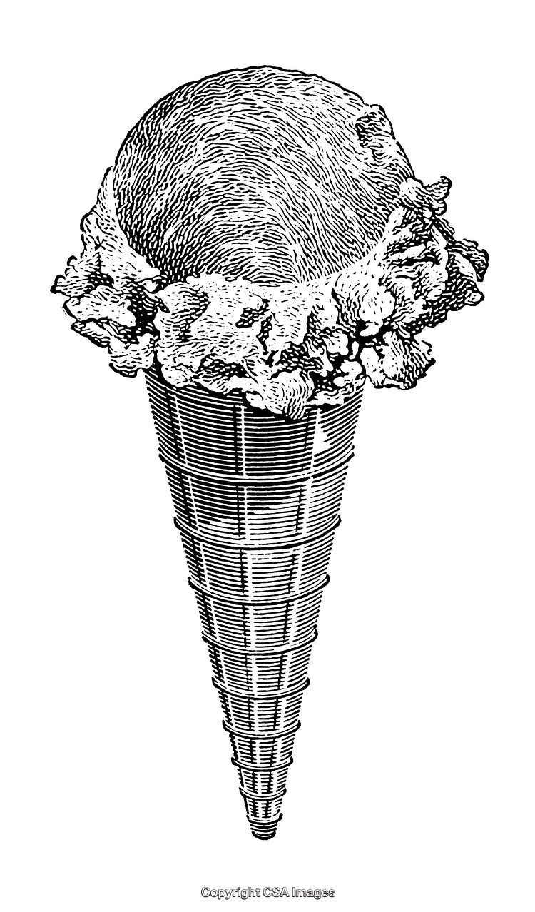 Detailed Black and White Engraving of an Ice Cream Cone