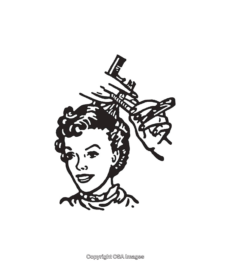Stylized Black and White Illustration of a Hair Styling Scene