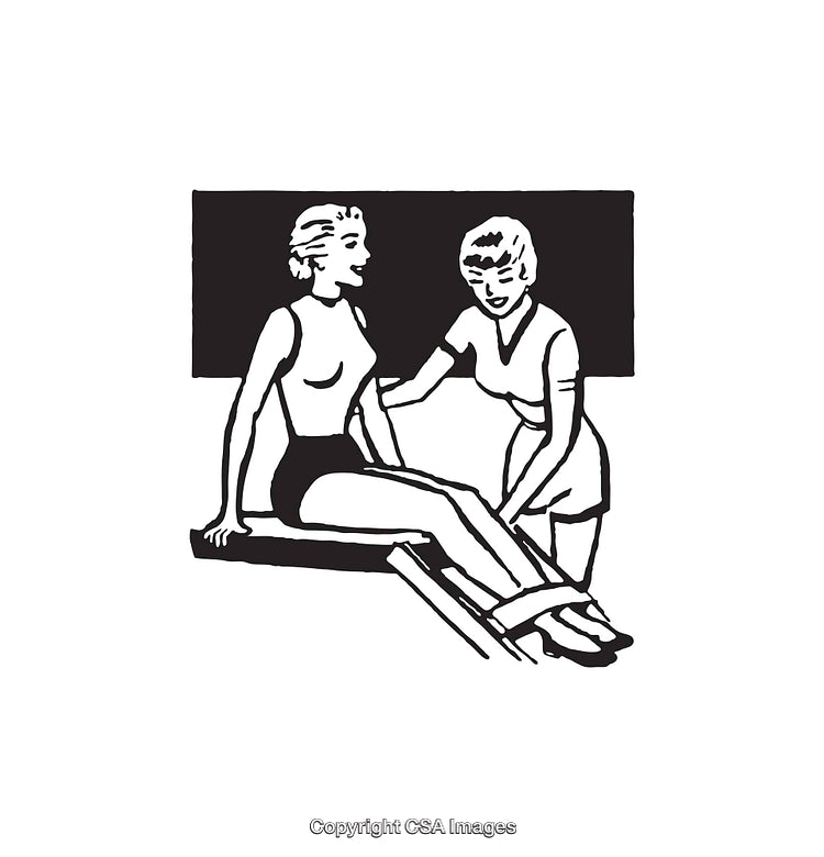 Physical Therapy Session Depicted in Black and White Line Art Illustration