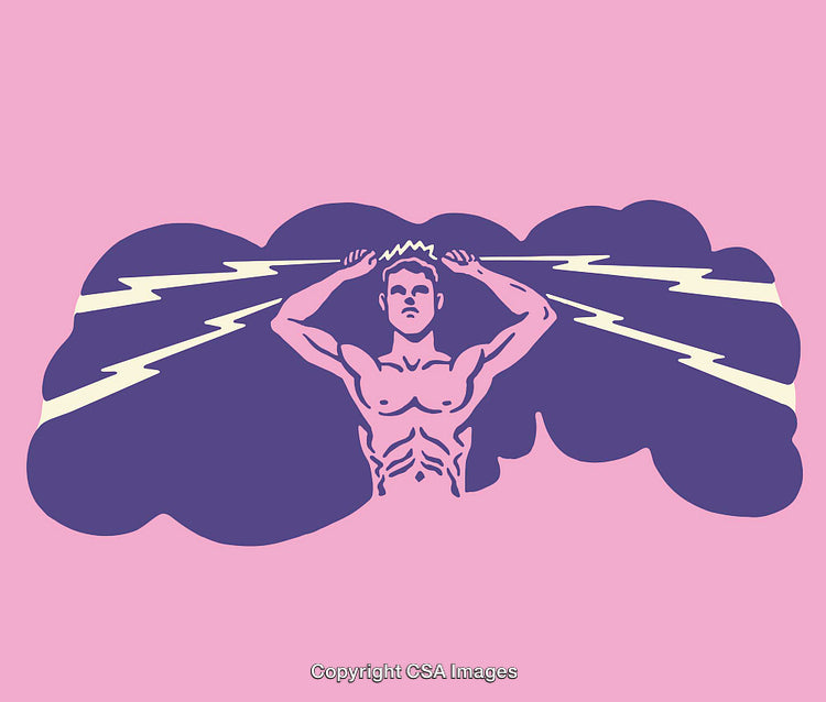 Dynamic Illustration of a Man Surrounded by Lightning in Vibrant Colors