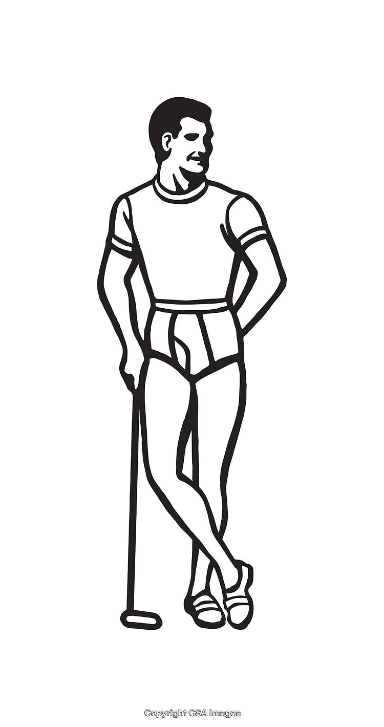 Stylized Line Art Illustration of a Man Leaning with a Cane
