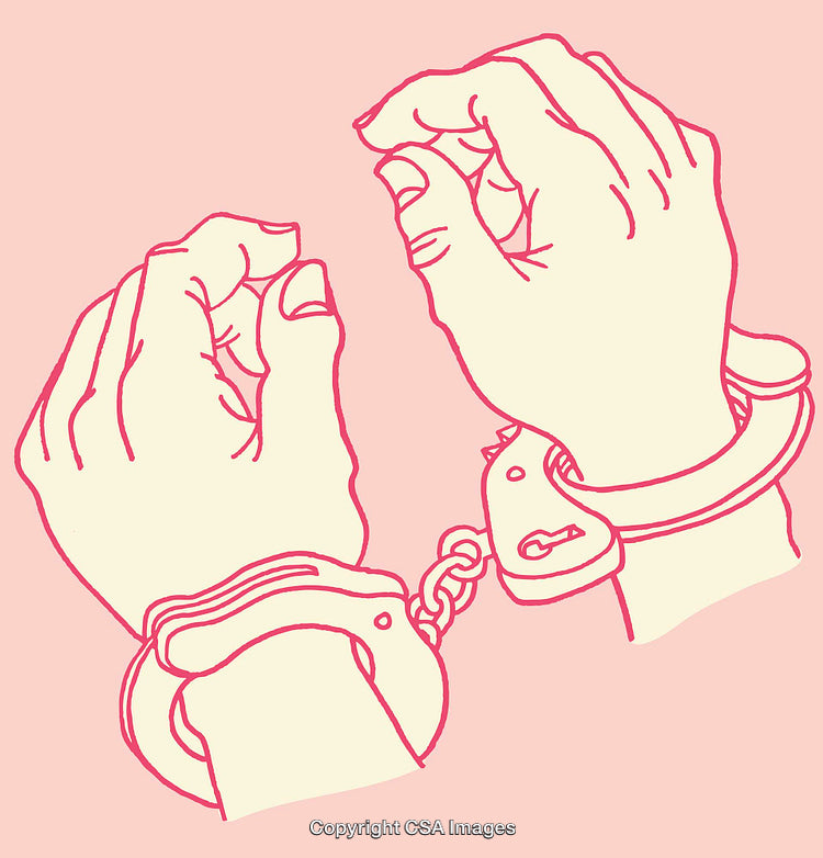 Outline Illustration of Hands in Handcuffs in a Minimalist Style