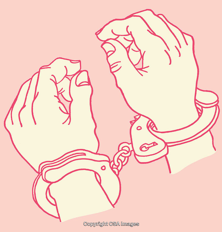 Outline Illustration of Hands in Handcuffs in a Minimalist Style