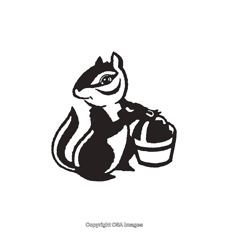 Black And White Line Art Illustration of Chipmunk with a Basket
