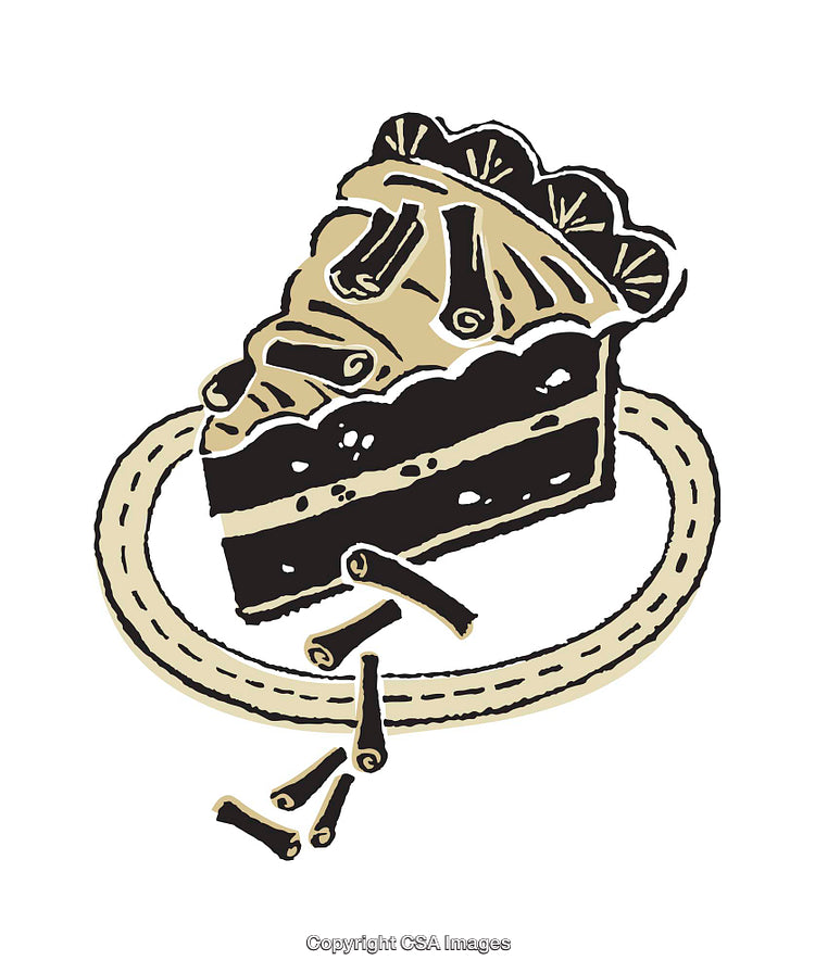 Color Illustration of a Dessert Slice Garnished with Cinnamon Sticks