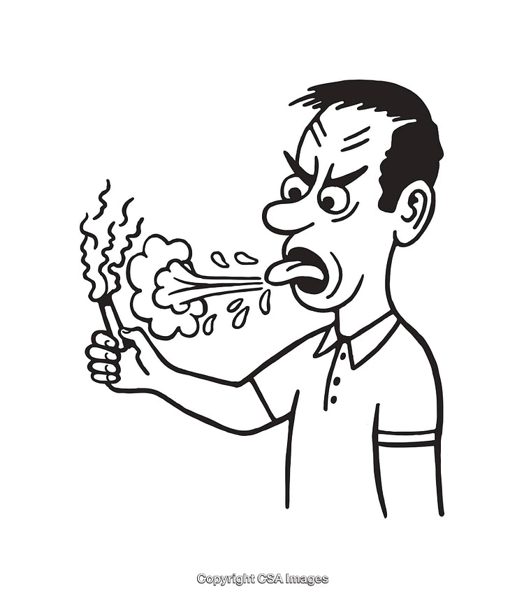 Black and White Line Art of Man Burned by Hot Food