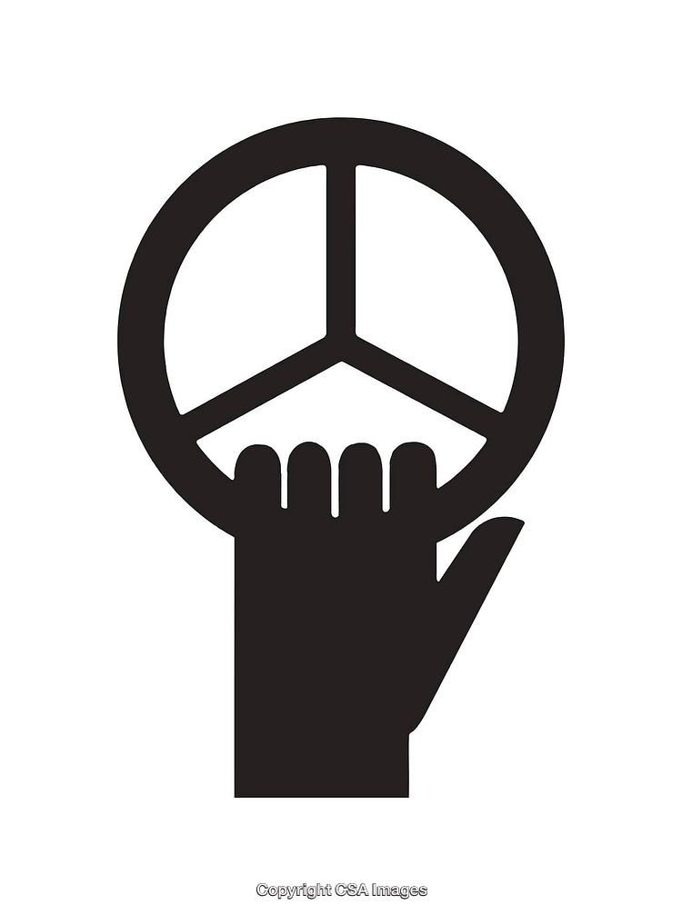 Black and White Peace Symbol with Hand Icon for Conceptual Use