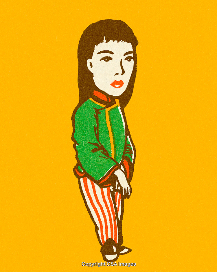 Colorful Illustration of a Retro-Styled Person with a Minimalistic Yellow Background