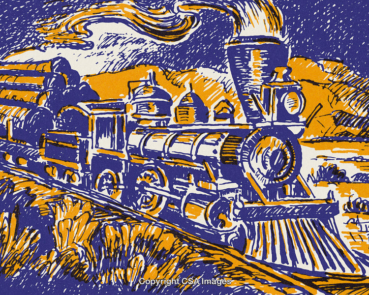 Vintage Style Colored Drawing of a Steam Train in Motion