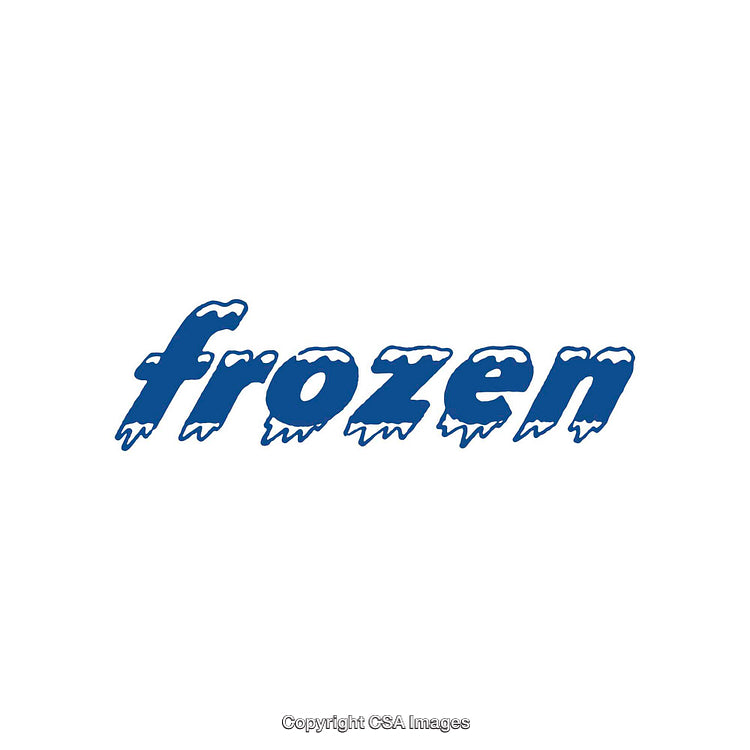 Blue Frozen Text Design With Snow Accents on a White Background