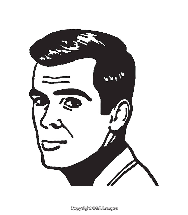 Black and White Line Art Illustration of a Male Face in Profile