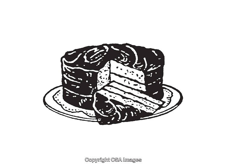 Vintage Line Art of Layered Cake with a Slice on a Plate