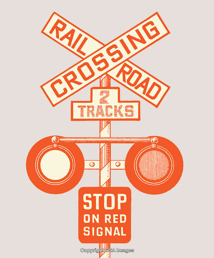 Vintage Rail Crossing Illustration with Signal Elements and Instructions