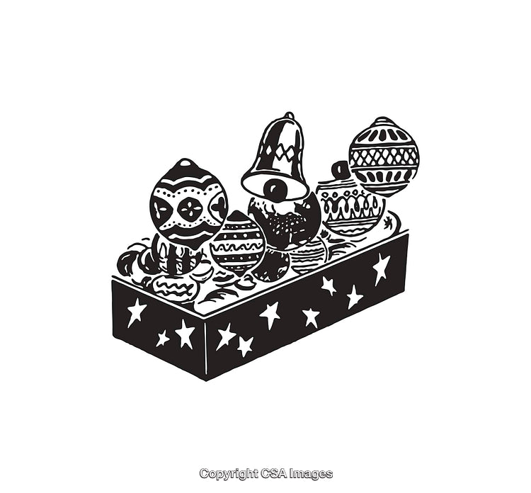 Decorative Christmas Ornaments in Black and White Line Art Style