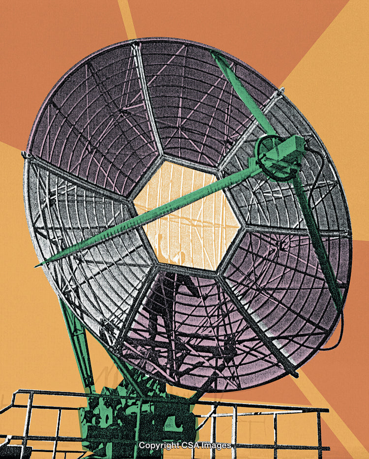 Stylized Satellite Dish With Geometrical Design and Orange Background