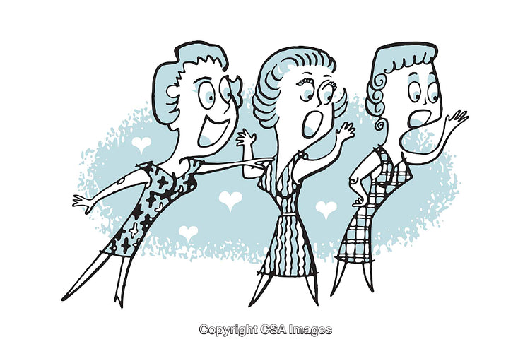 Three Excited Women Expressing Enthusiasm in a Decorative Illustration