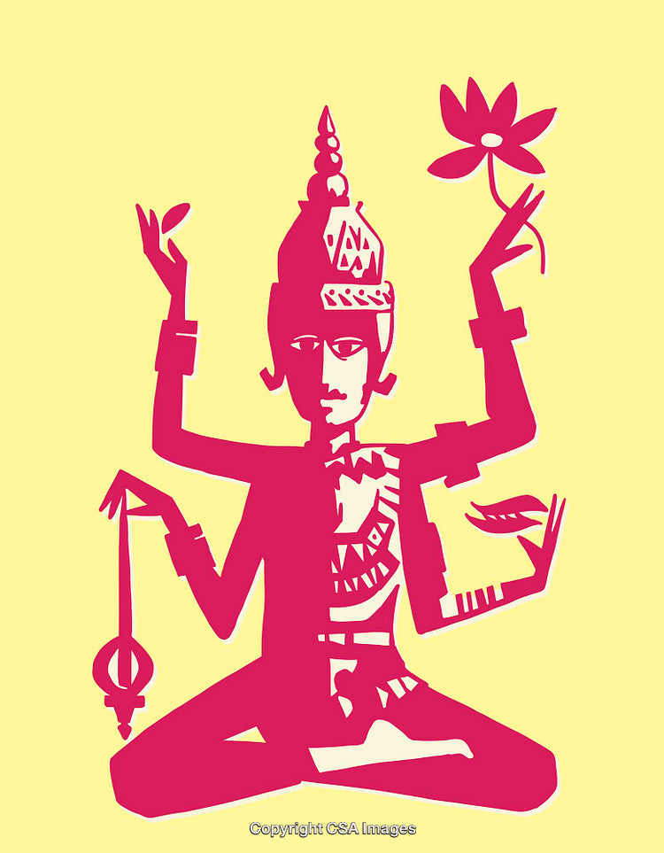 Colorful Line Art Depicting a Mythical Figure in Meditation