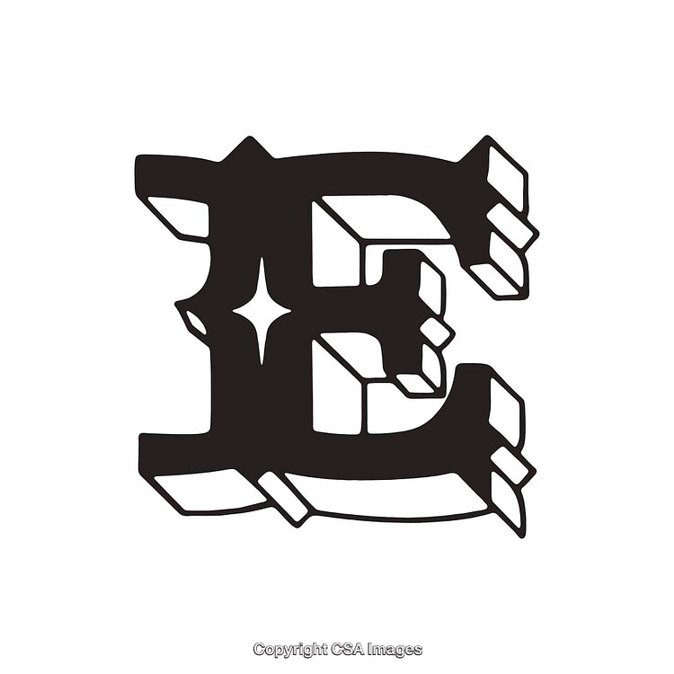 Decorative Stylized Letter E With Geometric Shapes and Star Accent