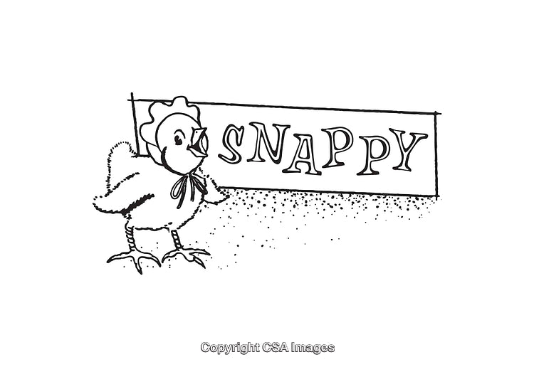 Hand-Drawn Chick Holding Snappy Banner Illustration in Black and White