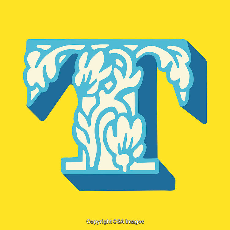 Floral Designed Letter T Artwork on Bright Yellow Background