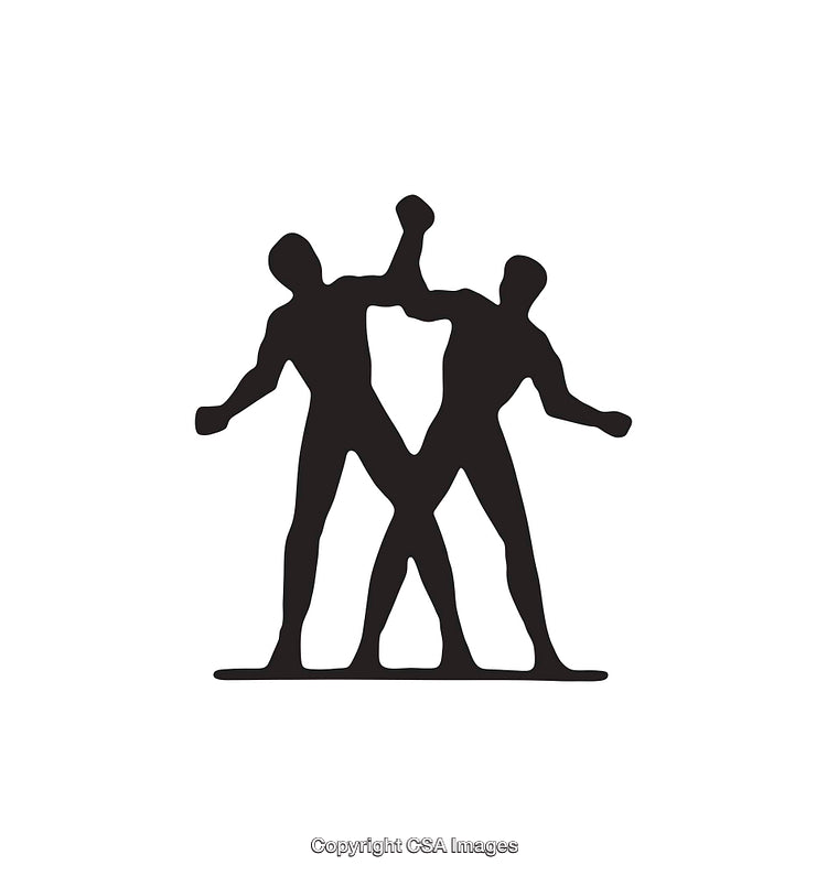 Silhouette of Two Interconnected Figures in Minimalist Black Icon Style