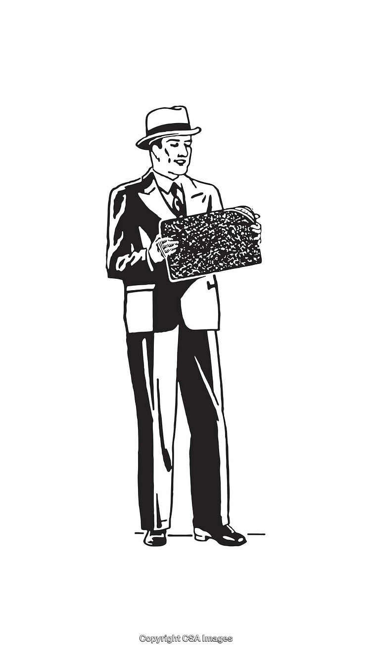 Retro Illustration of a Businessman in Black and White Line Art Style