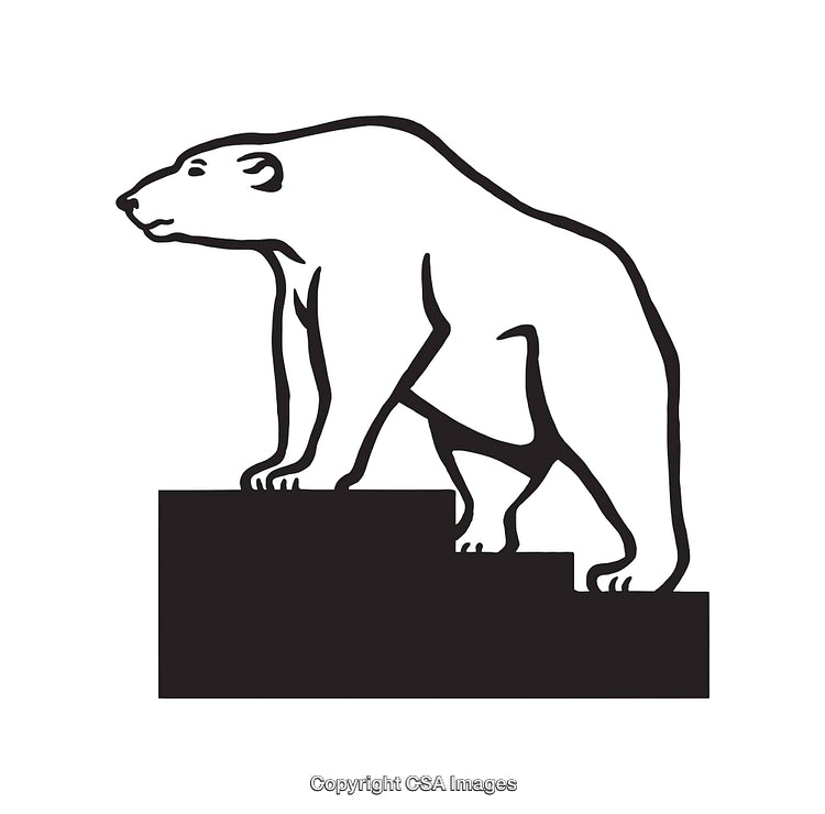 Black And White Line Art Illustration of Polar Bear On Steps