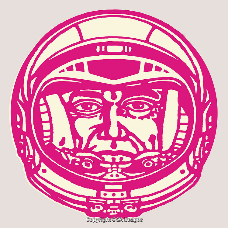 Bold Pink Astronaut Helmet Illustration with Detailed Face Design