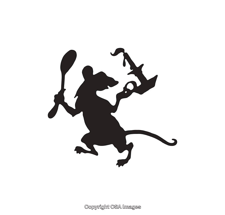 Silhouette of a Mouse Holding Spoon and Candlestick in Black