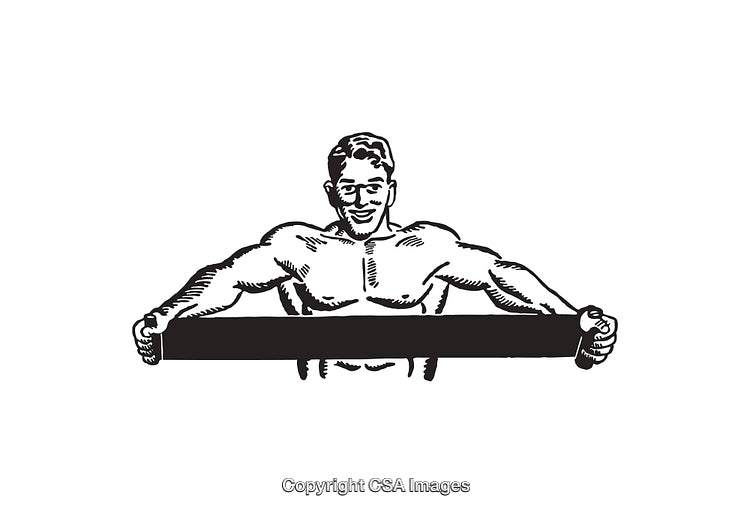 Black And White Line Art of a Strong Man Stretching Bands