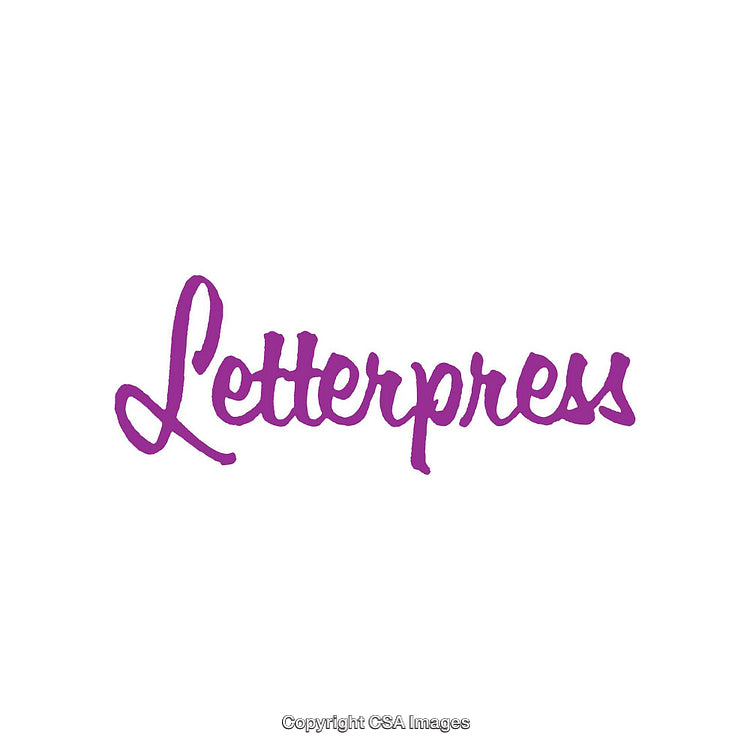 Purple Letterpress Style Script Text on White Background