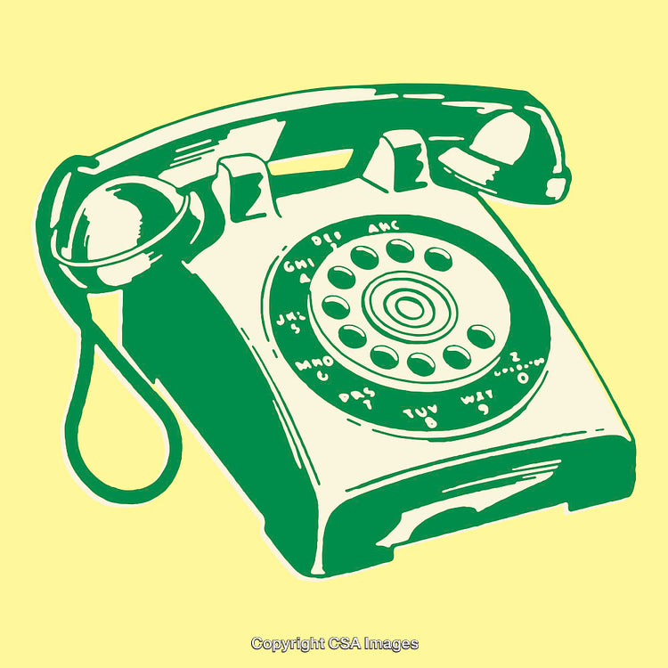 Green Vintage Rotary Telephone in Colorful Retro Line Art Illustration