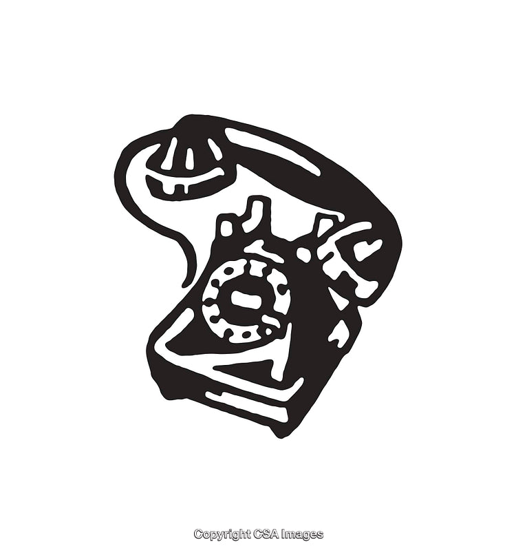 Retro Black and White Line Art Illustration of a Classic Telephone
